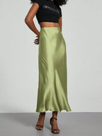 Elastic Satin Maxi Skirt