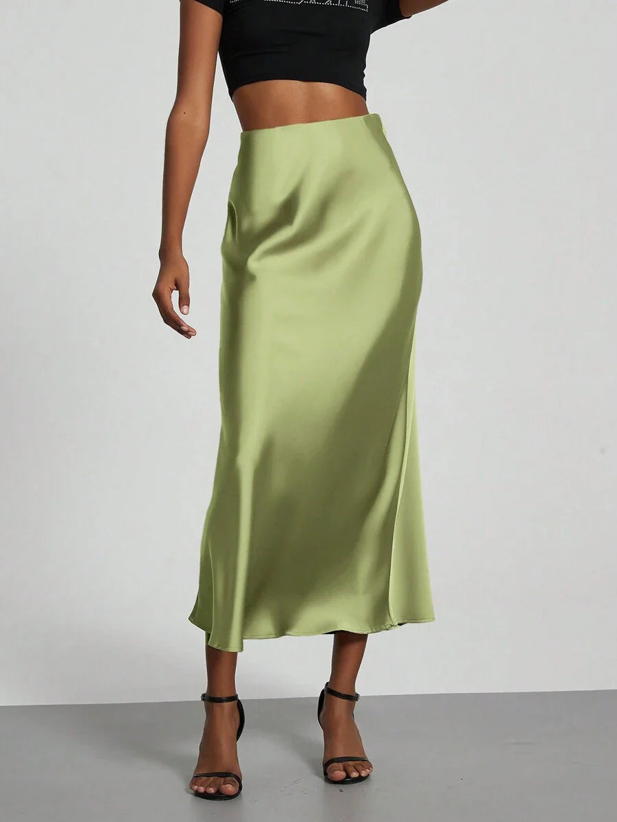 Elastic Satin Maxi Skirt