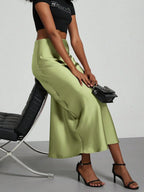 Elastic Satin Maxi Skirt