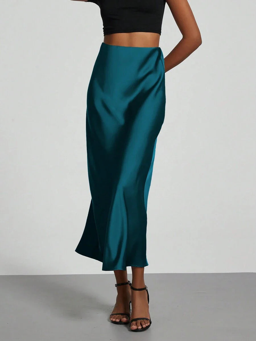 Elastic Satin Maxi Skirt