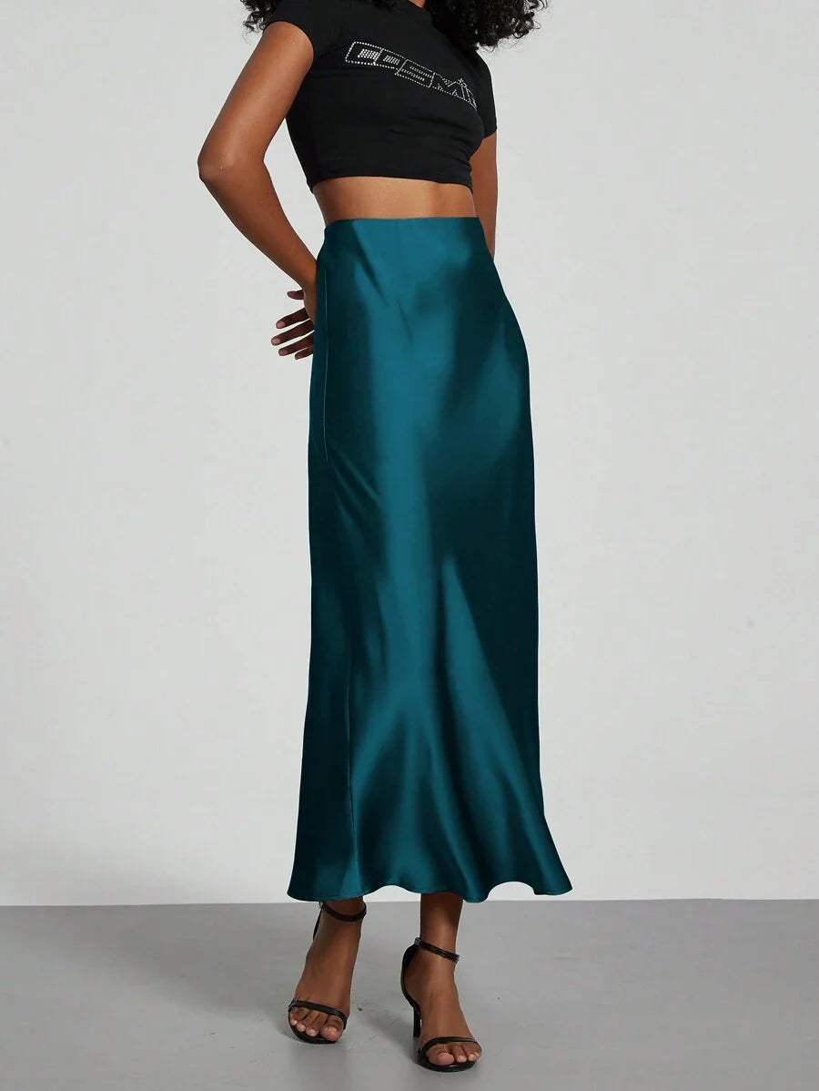 Elastic Satin Maxi Skirt