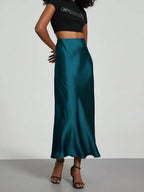 Elastic Satin Maxi Skirt