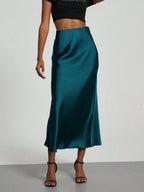Elastic Satin Maxi Skirt