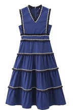 Linda Boutique Solid Color Sleeveless Patchwork Dresses with Fringe Trim and V Neck Dress Collection