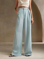 High Waist Wide Leg Trousers With Pleats And Zipper