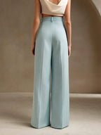 High Waist Wide Leg Trousers With Pleats And Zipper