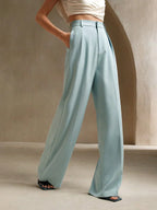 High Waist Wide Leg Trousers With Pleats And Zipper
