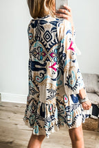 Yasmin Chic Casual Daily National Totem Print Patchwork Ruffles V Neck a Line Dresses Elevated Occasion Wear