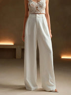 High Waist Wide Leg Trousers With Pleats And Zipper
