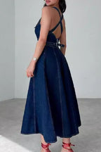 Mila Premium Casual Solid Color Sleeveless Scoop Neck Bodycon Denim Dresses Designer Dress Edit