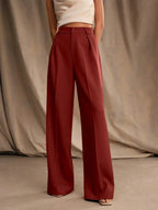 High Waist Wide Leg Trousers With Pleats And Zipper