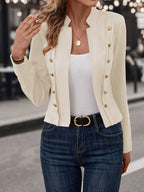 Double Breasted Short Jacket With Stand Collar Comfort
