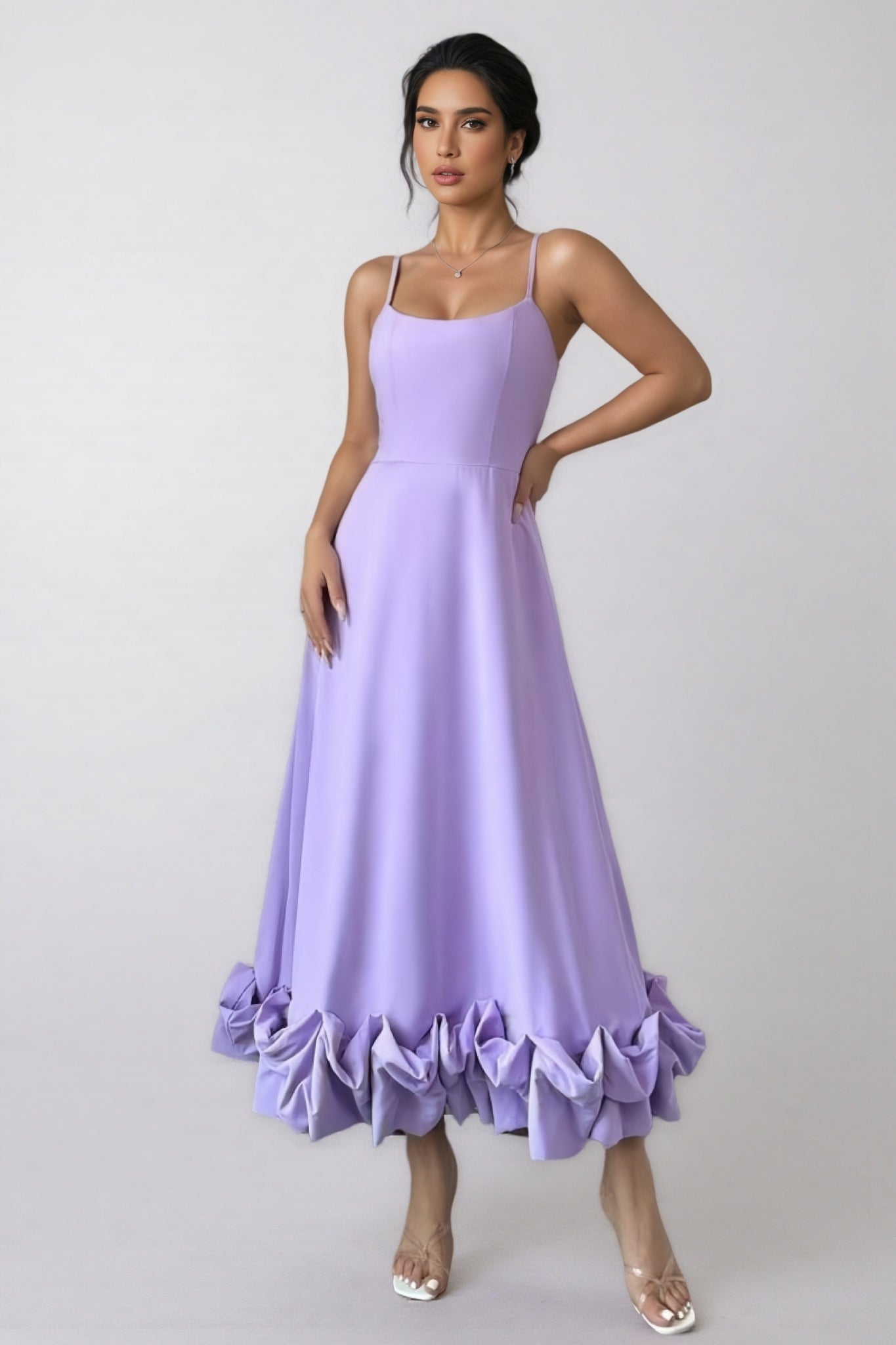 Karia U-Neck Large Hemline Maxi Dress-Purple
