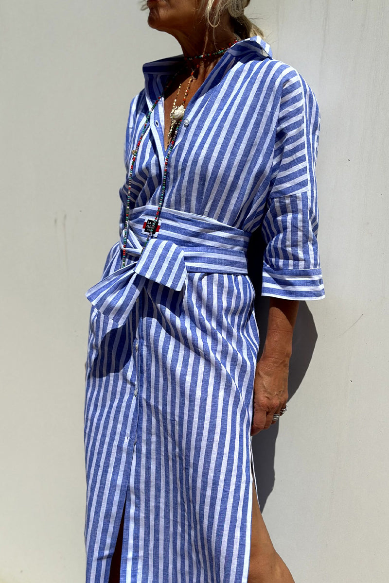Giselle Timeless Casual Plaid Striped Snap Buttons Belted Turn Down Collar Shirt Dresses (5 Colors) Premium Wardrobe Essential
