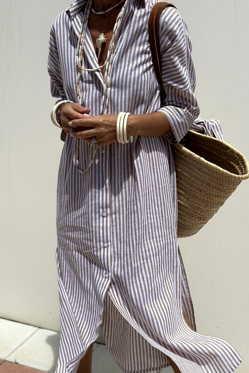 Giselle Timeless Casual Plaid Striped Snap Buttons Belted Turn Down Collar Shirt Dresses (5 Colors) Premium Wardrobe Essential