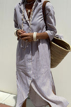 Giselle Timeless Casual Plaid Striped Snap Buttons Belted Turn Down Collar Shirt Dresses (5 Colors) Premium Wardrobe Essential