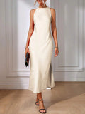 Satin Maxi Dress Sleeveless Split Thigh Wedding