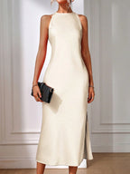 Satin Maxi Dress Sleeveless Split Thigh Wedding