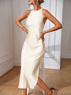 Satin Maxi Dress Sleeveless Split Thigh Wedding