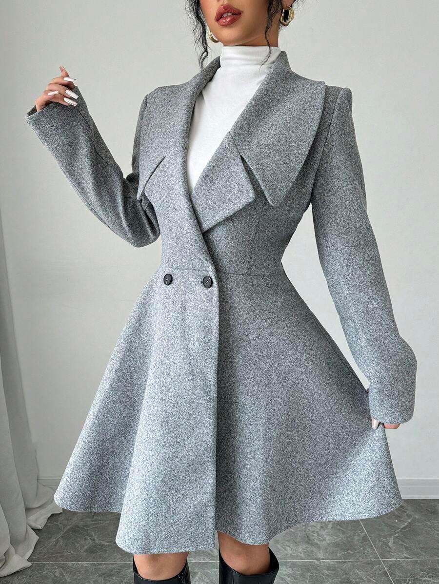 Elegant Minimalist Wool Overcoat With Waterfall Neckline