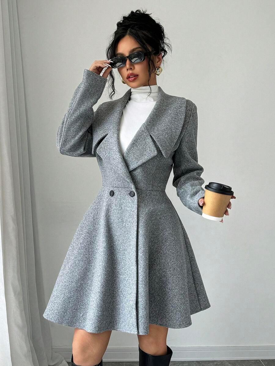 Elegant Minimalist Wool Overcoat With Waterfall Neckline