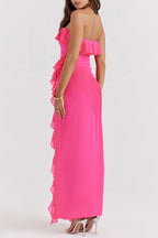 Yolanda Aesthetic Solid Color Strapless Irregular Dresses with Ruffles and Slit (3 Colors) Everyday Luxe Edit