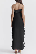 Yolanda Aesthetic Solid Color Strapless Irregular Dresses with Ruffles and Slit (3 Colors) Everyday Luxe Edit