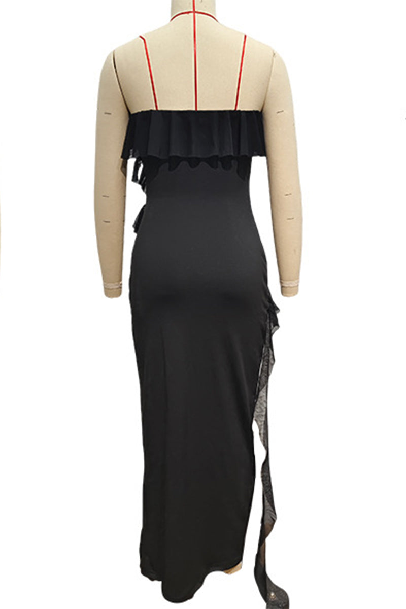 Yolanda Aesthetic Solid Color Strapless Irregular Dresses with Ruffles and Slit (3 Colors) Everyday Luxe Edit
