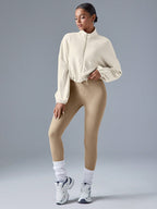 Cropped Zip Jacket For Women With Stand Collar And Pocket Details Lightweight Sporty Outdoor