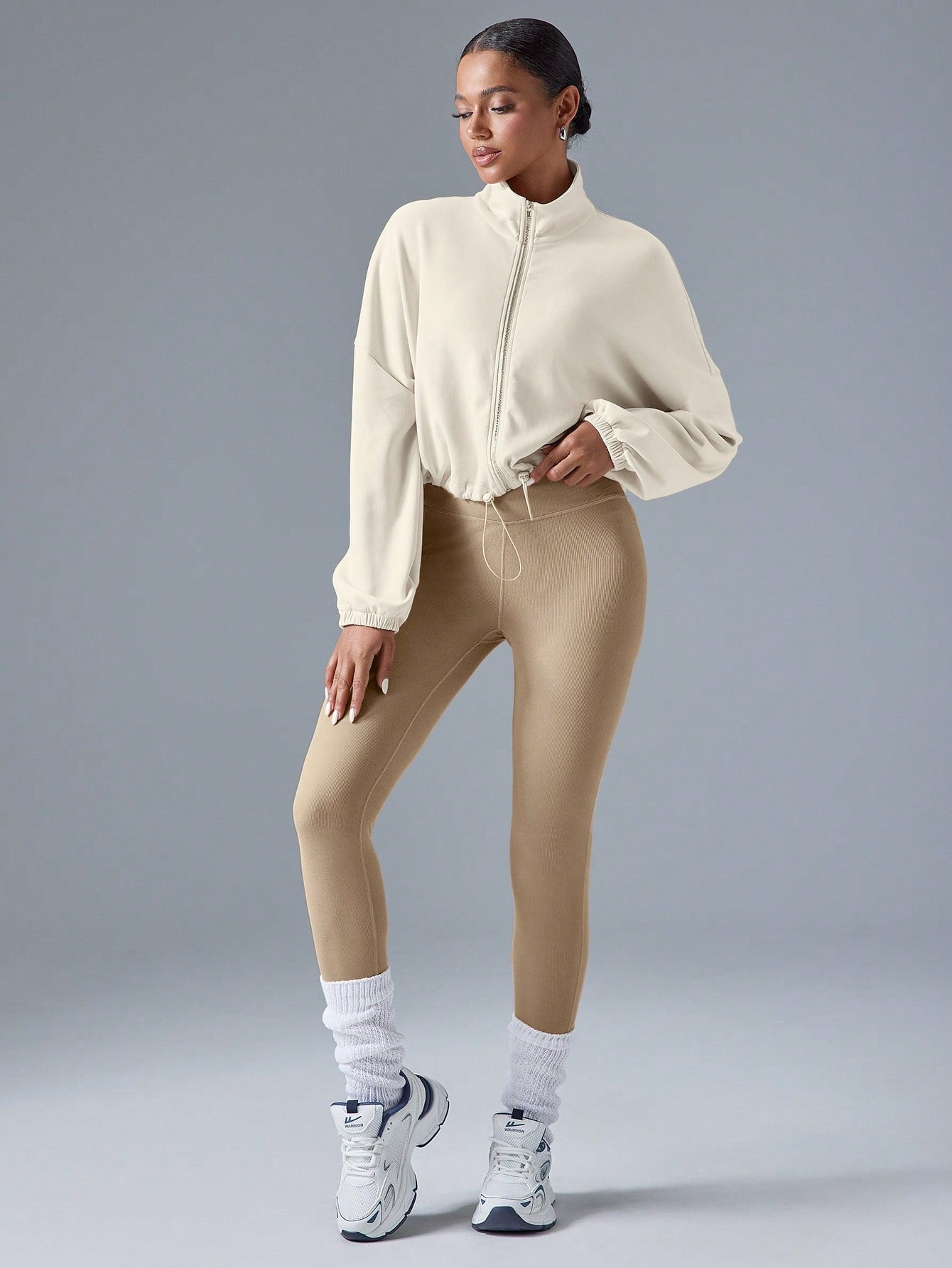 Cropped Zip Jacket For Women With Stand Collar And Pocket Details Lightweight Sporty Outdoor