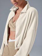 Cropped Zip Jacket For Women With Stand Collar And Pocket Details Lightweight Sporty Outdoor