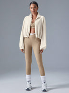 Cropped Zip Jacket For Women With Stand Collar And Pocket Details Lightweight Sporty Outdoor