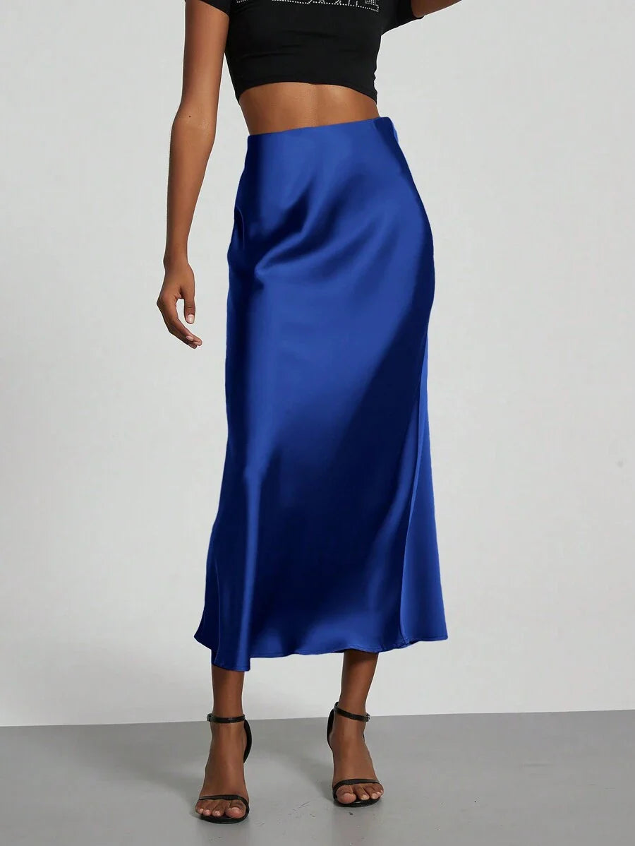 Elastic Satin Maxi Skirt