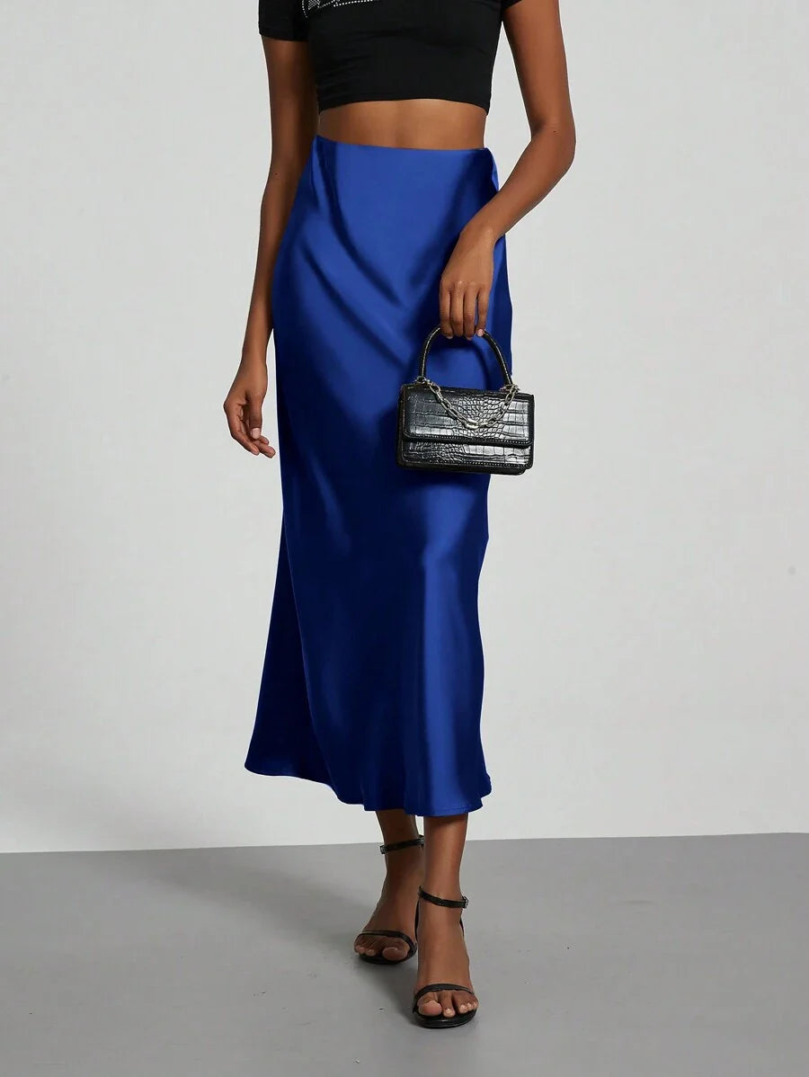 Elastic Satin Maxi Skirt