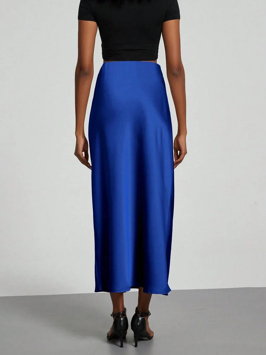 Elastic Satin Maxi Skirt
