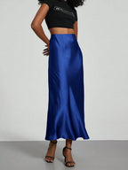 Elastic Satin Maxi Skirt