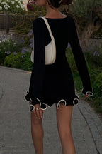 Sabrina Aesthetic Casual Daily Long Sleeve Thread Selvedge O Neck Dresses (3 Colors) Elevated Occasion Wear