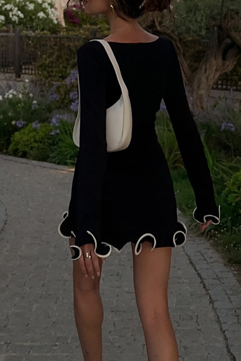 Sabrina Aesthetic Casual Daily Long Sleeve Thread Selvedge O Neck Dresses (3 Colors) Elevated Occasion Wear