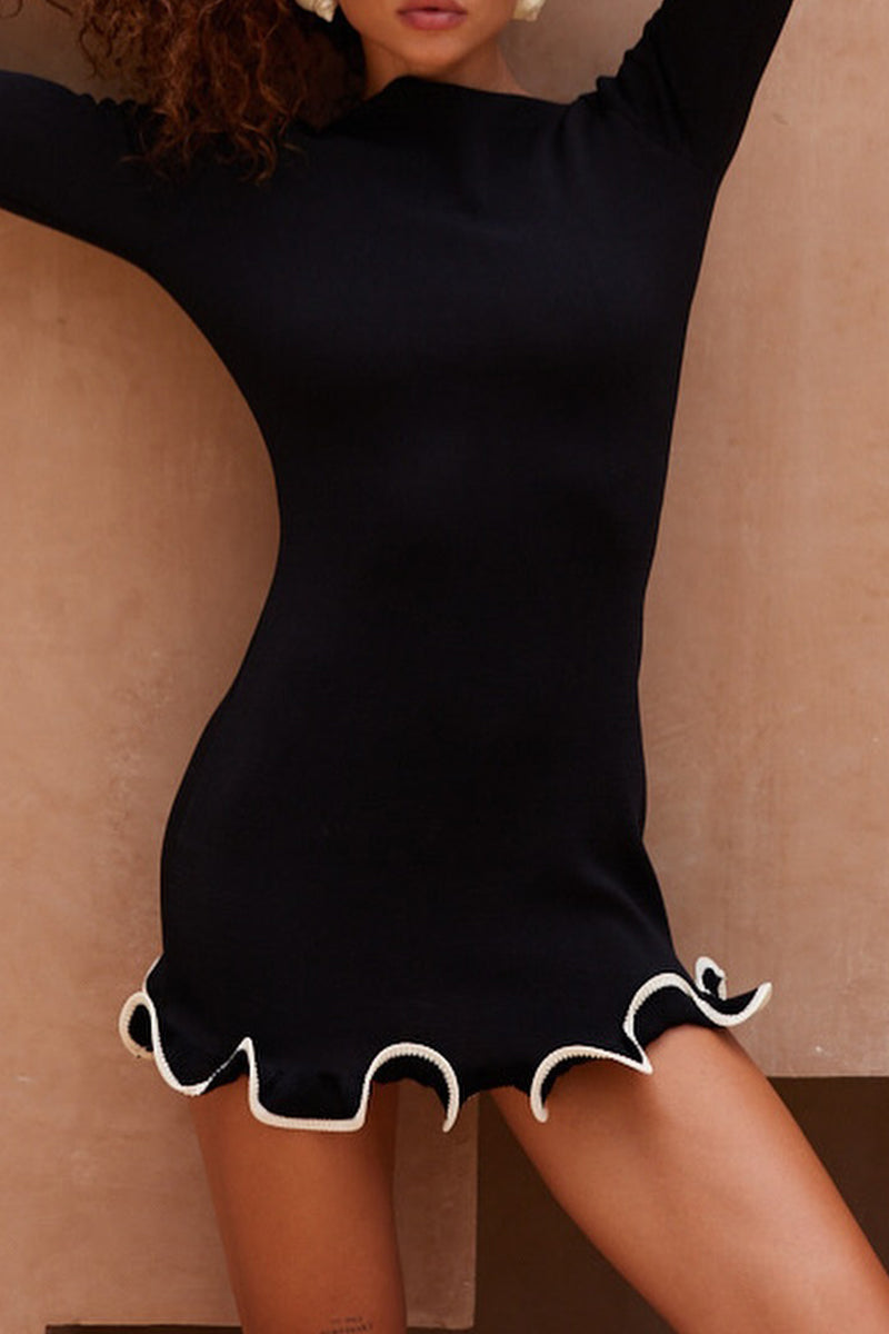 Sabrina Aesthetic Casual Daily Long Sleeve Thread Selvedge O Neck Dresses (3 Colors) Elevated Occasion Wear