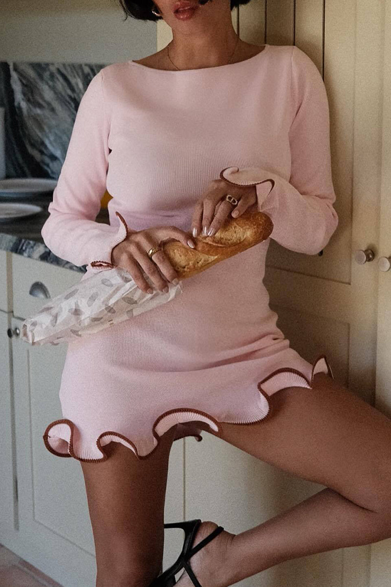 Sabrina Aesthetic Casual Daily Long Sleeve Thread Selvedge O Neck Dresses (3 Colors) Elevated Occasion Wear