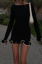 Sabrina Aesthetic Casual Daily Long Sleeve Thread Selvedge O Neck Dresses (3 Colors) Elevated Occasion Wear