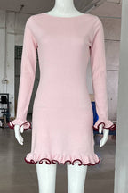 Sabrina Aesthetic Casual Daily Long Sleeve Thread Selvedge O Neck Dresses (3 Colors) Elevated Occasion Wear