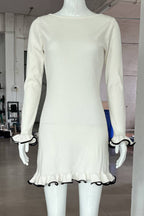 Sabrina Aesthetic Casual Daily Long Sleeve Thread Selvedge O Neck Dresses (3 Colors) Elevated Occasion Wear