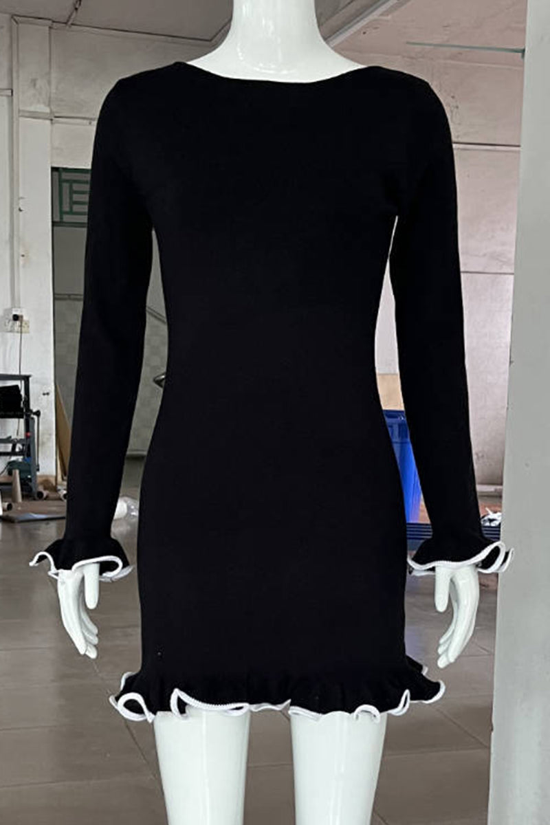Sabrina Aesthetic Casual Daily Long Sleeve Thread Selvedge O Neck Dresses (3 Colors) Elevated Occasion Wear