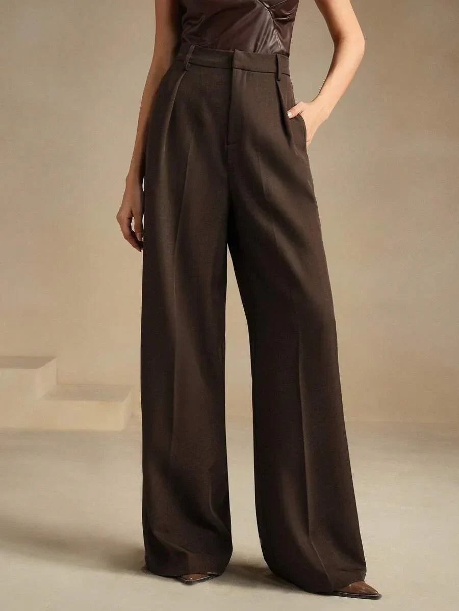 High Waist Wide Leg Trousers With Pleats And Zipper