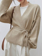 Apricot Belted Drop Shoulder Cardigan