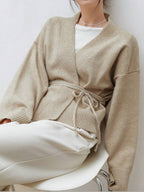 Apricot Belted Drop Shoulder Cardigan