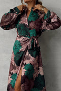 Jimena Boutique Daily Floral Print Lace Up Shirt Dresses with Slit and Turn Down Collar Premium Wardrobe Essential