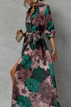Jimena Boutique Daily Floral Print Lace Up Shirt Dresses with Slit and Turn Down Collar Premium Wardrobe Essential