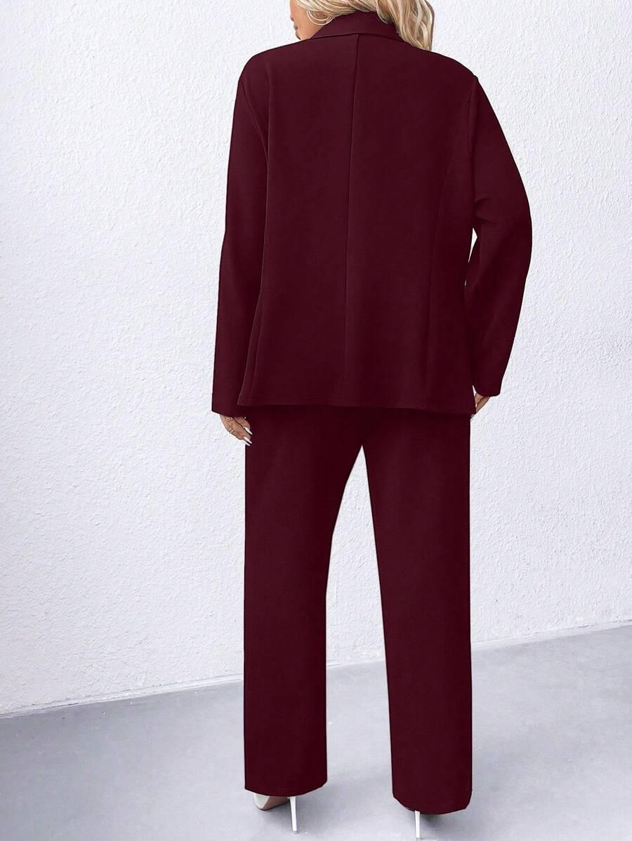 Plus Size Notched Collar Blazer Navy Workwear Casual